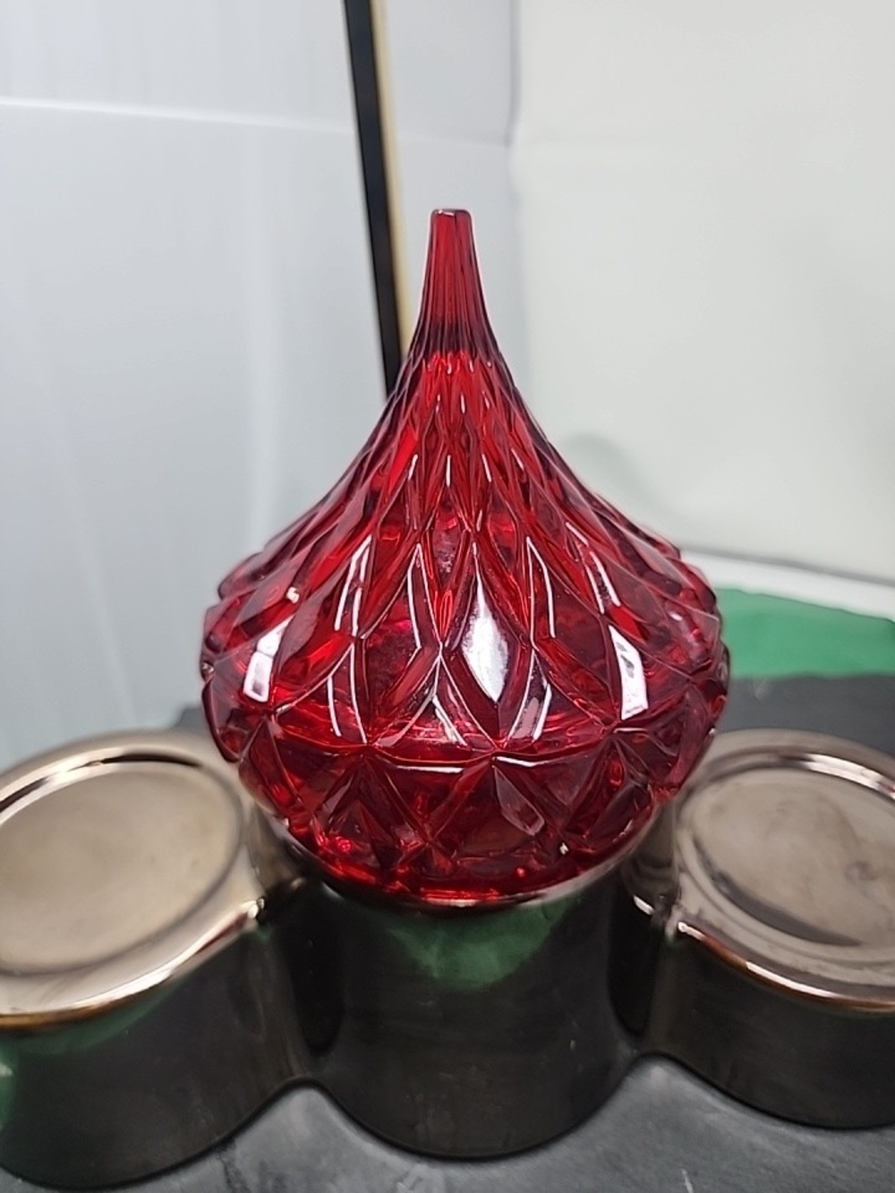 SHAN Ruby Red Cut Glass Decorative Accent Jar